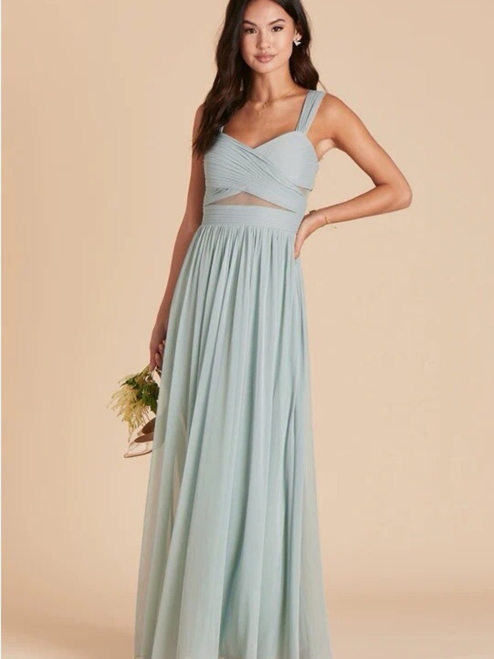 NWT Birdy Grey Elsye Sage Green Mesh Wrap Maxi Bridesmaid Dress Size Small